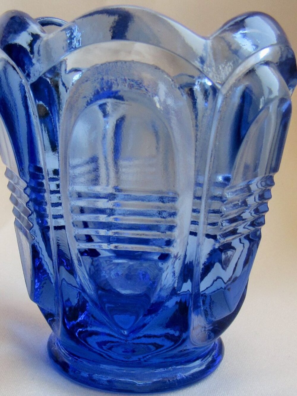 Fenton Royal Blue Barred Oval Votive / Toothpick Holder, circa 1980s T520